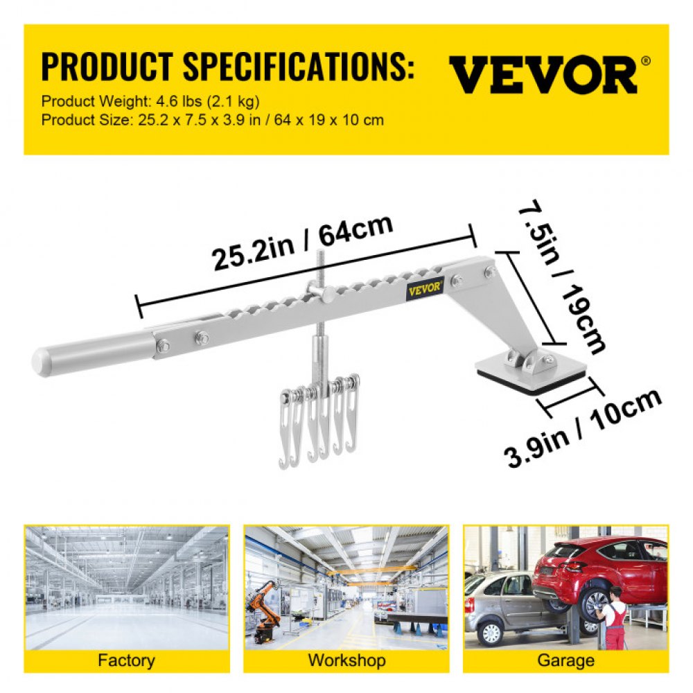 VEVOR 625 mm Nivellierstange Single Leg Dent Puller 200 mm Dent Pull Bar tragbarer Nivellierstange 6 Klauenhaken