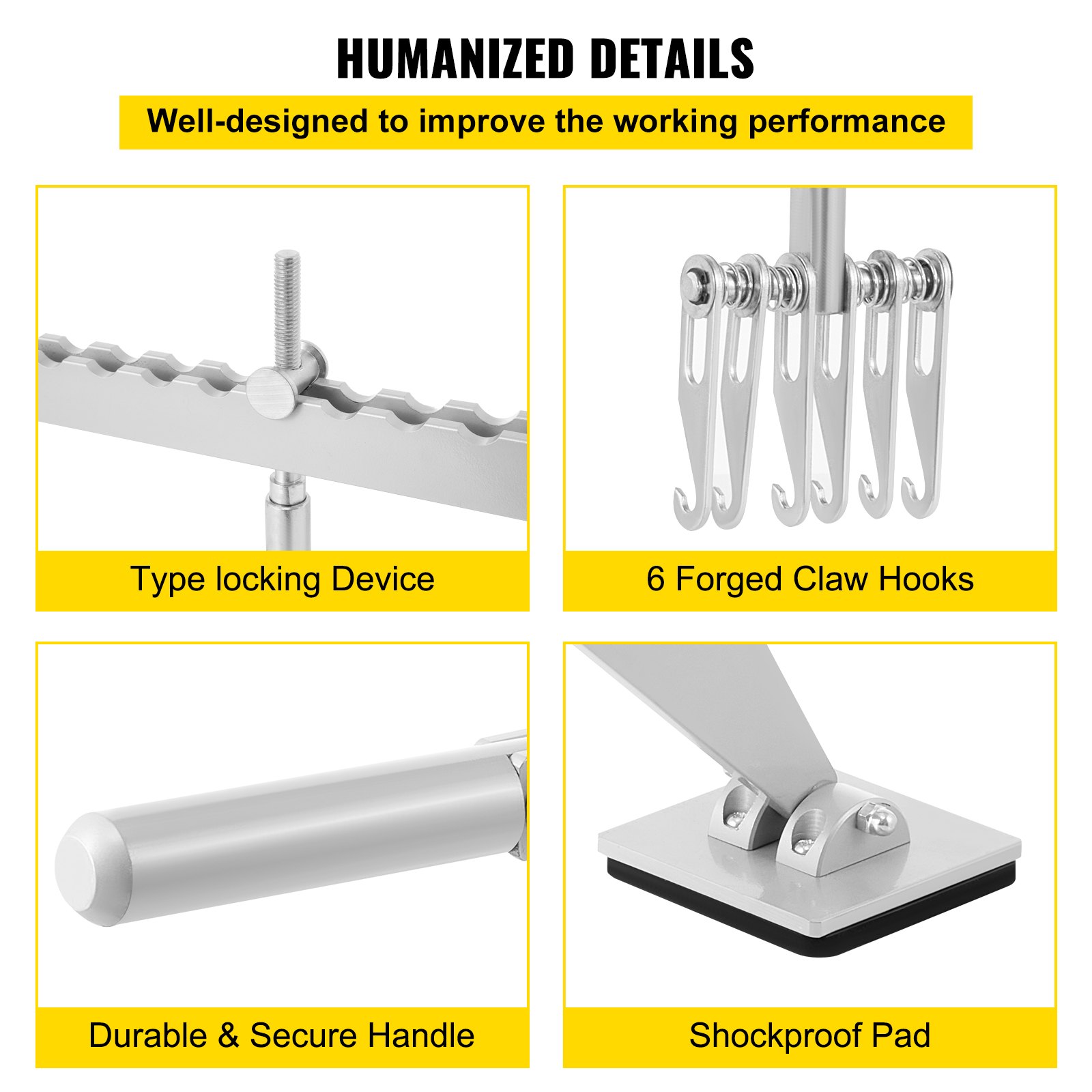 VEVOR 625 mm Nivellierstange Single Leg Dent Puller 200 mm Dent Pull Bar tragbarer Nivellierstange 6 Klauenhaken
