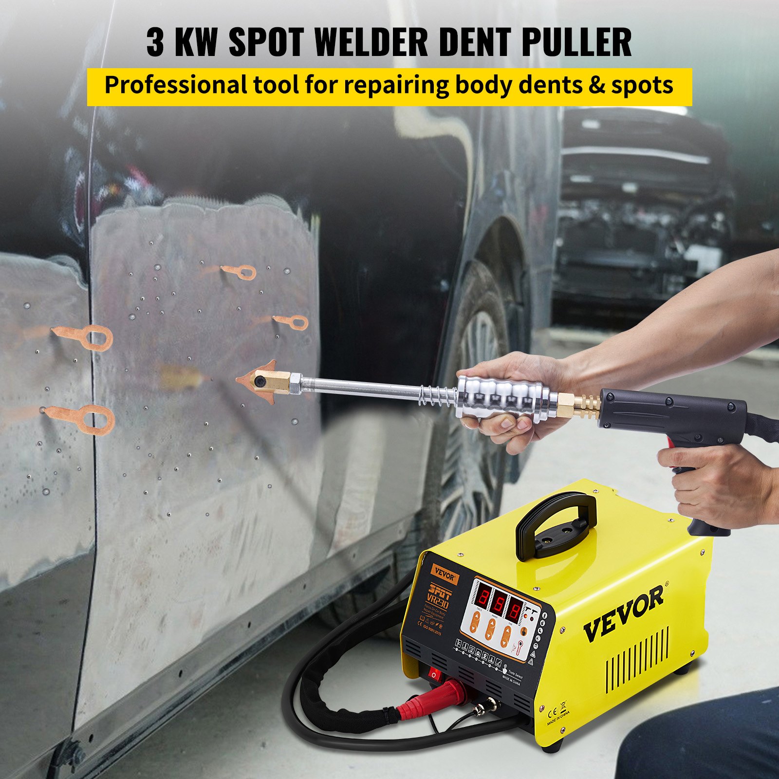 VEVOR Karosserie Ausbeulspotter 3 kW, 220-250 V Ausbeulspotter 3500 A Dent Puller Punktschweißgerät kfz Spotter mit 7 Modi, 31,5 x 21,5 x 23 cm Dent Puller Ausbeulspotter Punktschweißgerät