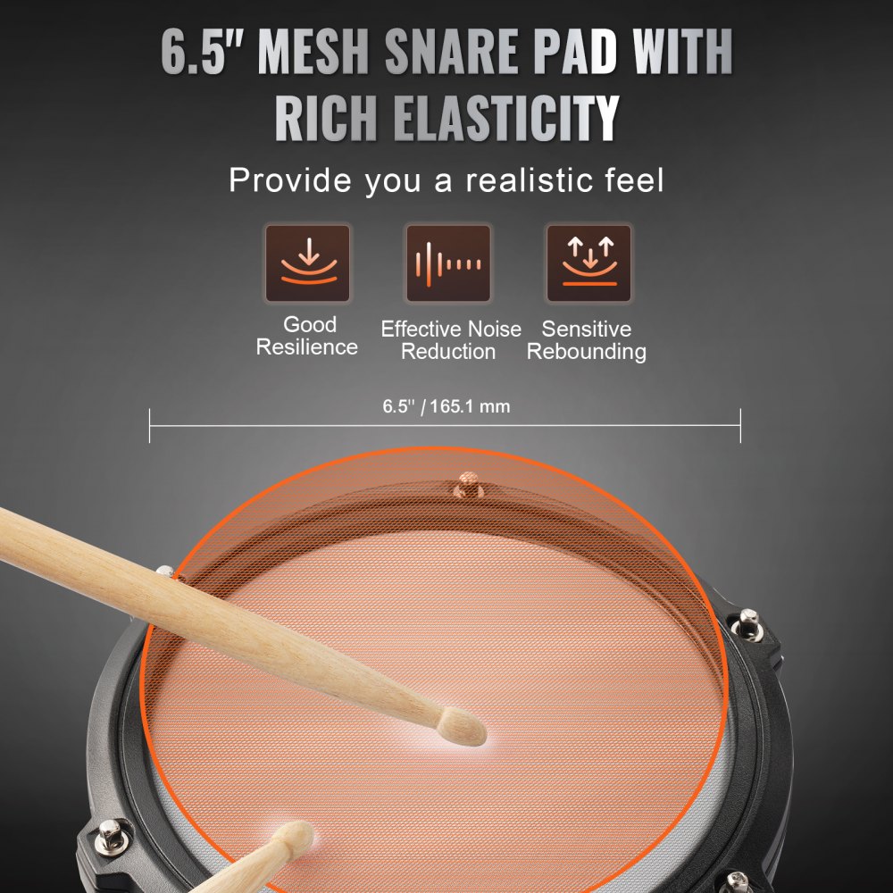 VEVOR E-Drum-Set, 15 Drum-Kits & 150 Sounds Elektronisches Schlagzeug, USB MIDI-unterstütztes 165,1 mm Mesh-Snare-E-Drum-Set mit 25,4 cm Becken, Drumsticks & Kopfhörer, für Anfänger & Erwachsene
