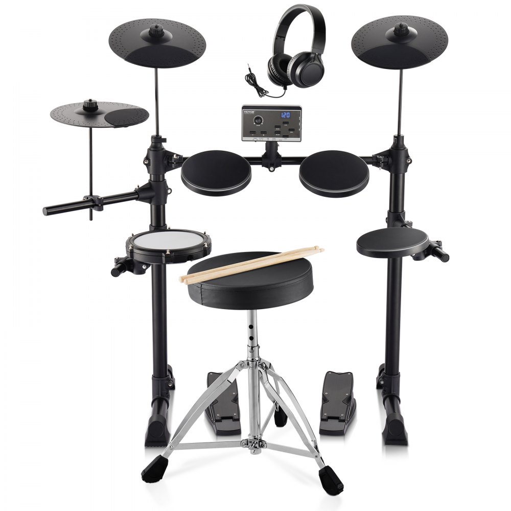VEVOR E-Drum-Set, 15 Drum-Kits & 150 Sounds Elektronisches Schlagzeug, USB MIDI-unterstütztes 165,1 mm Mesh-Snare-E-Drum-Set mit 25,4 cm Becken, Drumsticks & Kopfhörer, für Anfänger & Erwachsene