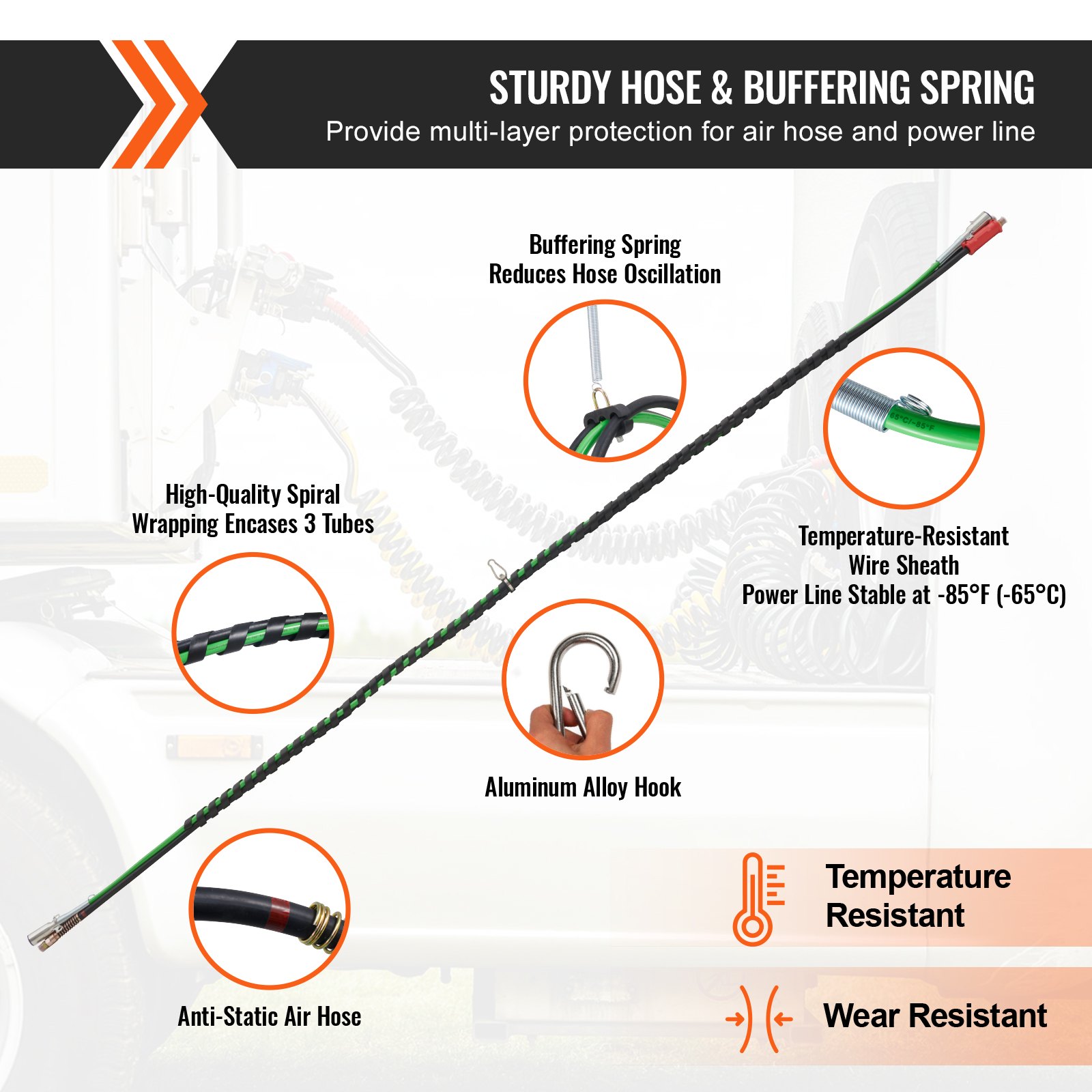VEVOR 12FT 3-in-1 Air Line Kit Semi-Truck 2 Glad-Hand Handles