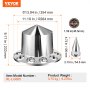 VEVOR Wheel Covers for the Rear Axle, Axle Cover with Spikes for Semi-Trucks, Galvanized ABS Wheel Nut Covers, 4 Pieces. Mounting Tool Included, Complete Set, Silver