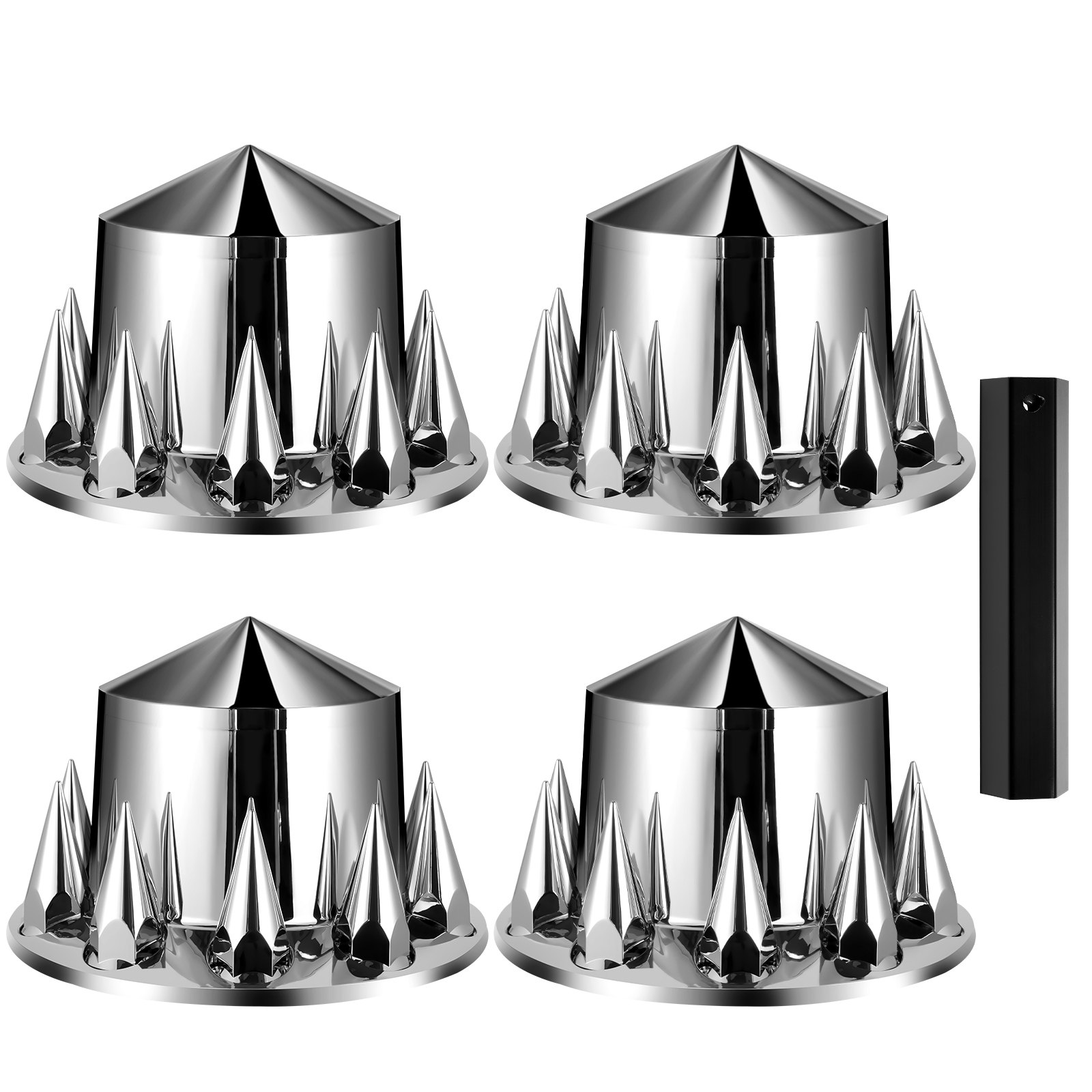 VEVOR Wheel Covers for the Rear Axle, Axle Cover with Spikes for Semi-Trucks, Galvanized ABS Wheel Nut Covers, 4 Pieces. Mounting Tool Included, Complete Set, Silver