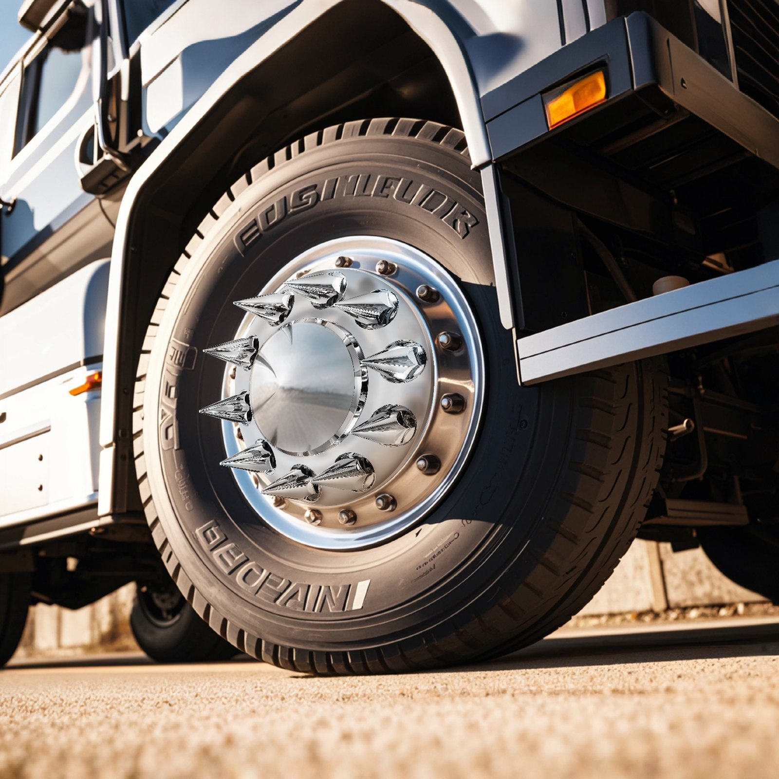 VEVOR Radkappen für Hinterachs Achsabdeckung mit Spikes für Sattelschlepper, rostbeständige ABS Radmutternabdeckungen,  komplettes Kombi-Set mit 2 Vorder- und 4 Hinterachsnabenabdeckungen