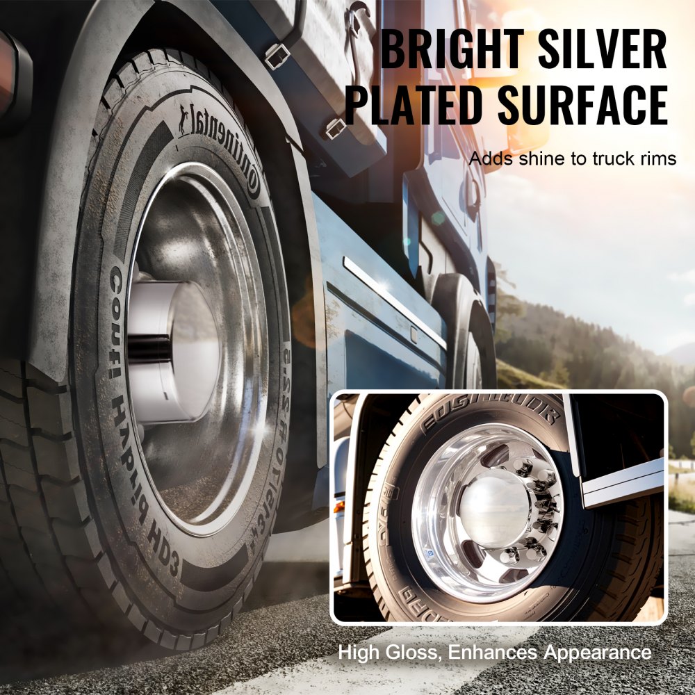 VEVOR Wheel Covers for the Rear Axle, Domed Axle Cover for Semi-Trucks, Galvanized ABS Wheel Nut Covers, 4-Piece Complete Axle Cover Combo Set, Bright Silver, Car Decoration