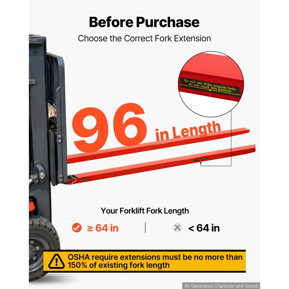 VEVOR 1 Paar Gabelverlängerungen 2440x115mm Zinkenverlängerungen 2494,8kg, Staplerzinken zum Transportieren für Logistik Industrie & Landwirtschaft, Stahlkonstruktion, mit Sicherungsstift & Kette, Rot