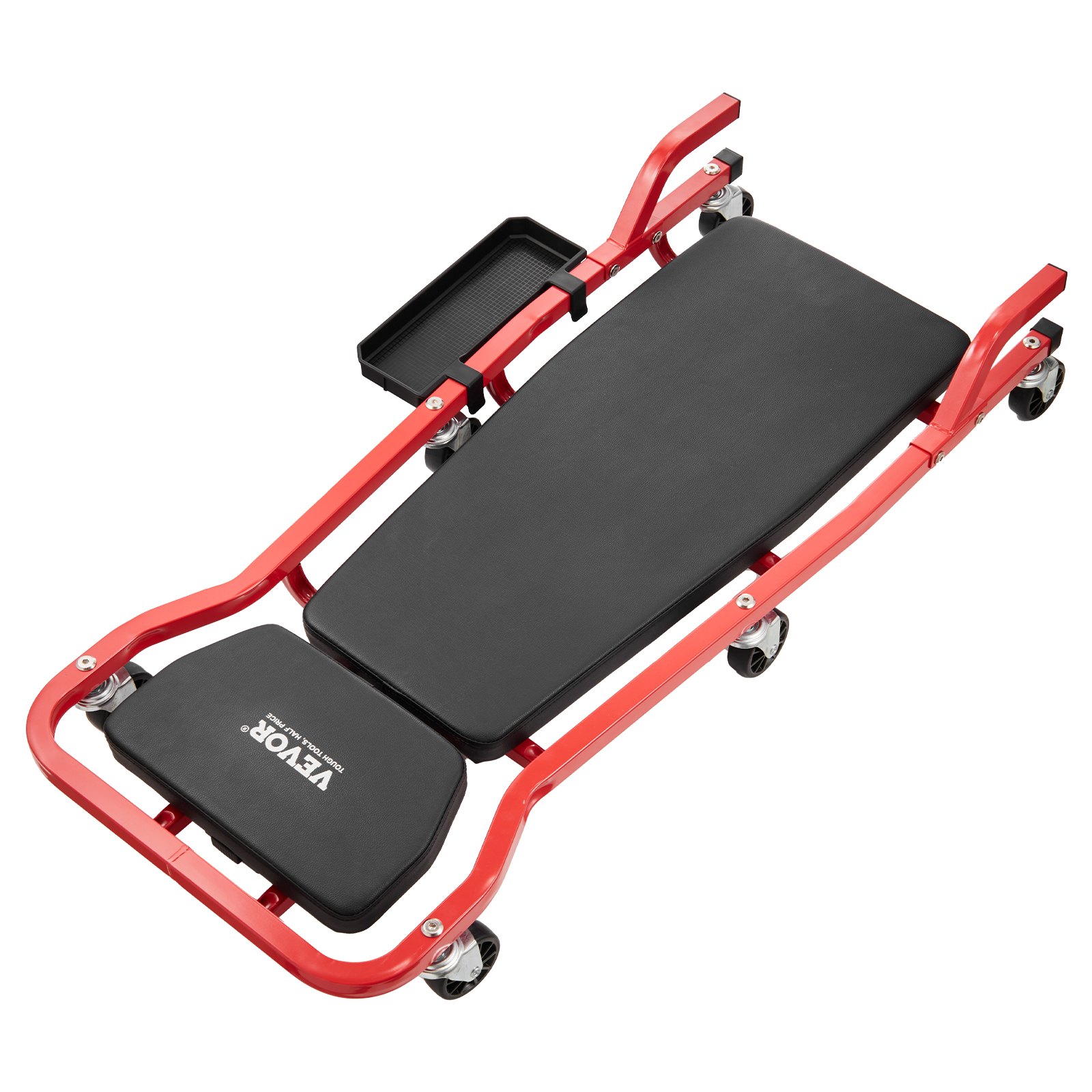 VEVOR Rollbrett für Mechaniker, 1118 mm, 136,1 kg Tragkraft, Rollbrett für Kraftfahrzeuge mit 6 Lenkrollen, verstellbarer, gepolsterter Kopfstütze, Werkzeugablage, robuster Stahlrahmen für Garagen, Reparaturwerkstätten und Heimwerker