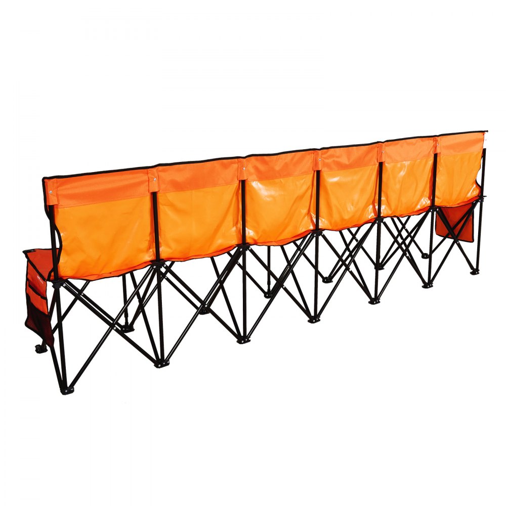 VEVOR tragbare Mannschaftsbank Sitzbank Campingbank (6 Personen) mit Seitentaschen & Tragetasche, Klappbank mit Rückenlehne, Seitenbank Sportbank für Fußball Baseball Outdoor-Aktivitäten Orange
