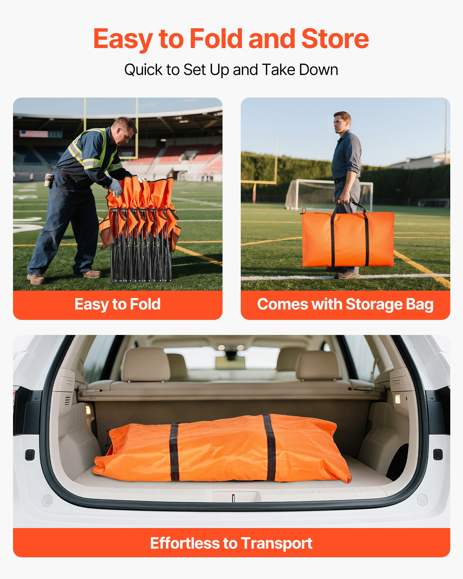 VEVOR tragbare Mannschaftsbank Sitzbank Campingbank (6 Personen) mit Seitentaschen & Tragetasche, Klappbank mit Rückenlehne, Seitenbank Sportbank für Fußball Baseball Outdoor-Aktivitäten Orange