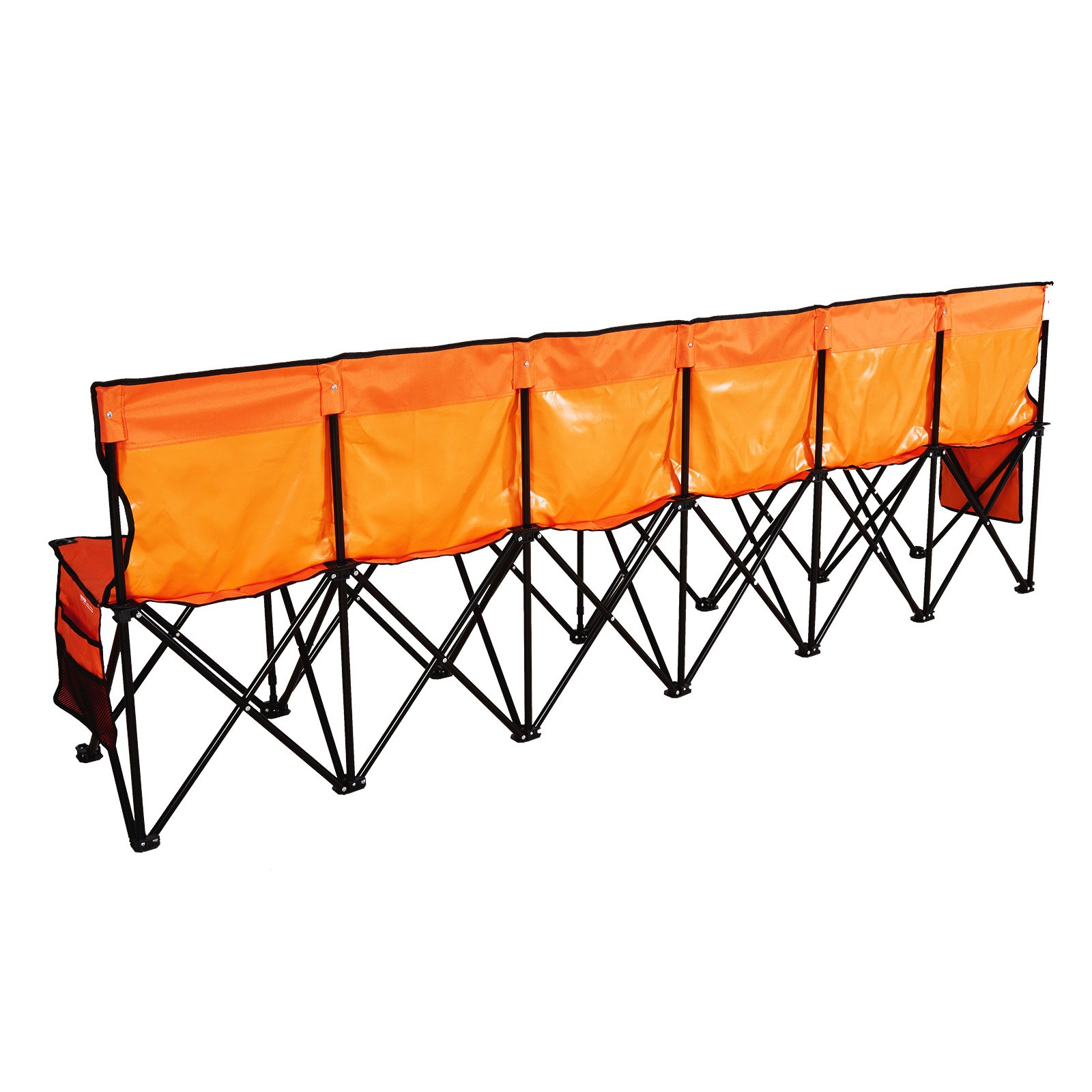 VEVOR tragbare Mannschaftsbank Sitzbank Campingbank (6 Personen) mit Seitentaschen & Tragetasche, Klappbank mit Rückenlehne, Seitenbank Sportbank für Fußball Baseball Outdoor-Aktivitäten Orange