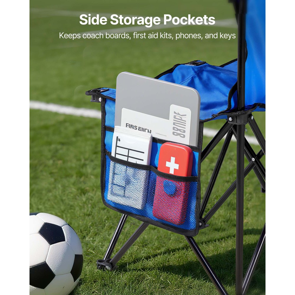 VEVOR tragbare Mannschaftsbank Sitzbank Campingbank (8 Personen) mit Seitentaschen & Tragetasche, Klappbank mit Rückenlehne, Seitenbank für Fußball Baseball Outdoor-Aktivitäten Blau