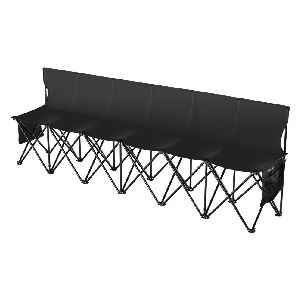 VEVOR Portable Folding Bench, 6 Seat Foldable Soccer Bench with Side Pockets and Carrying Bag, Lightweight Sideline Seating with Back Rest for Football, Baseball, Camping, Outdoor Events, Black