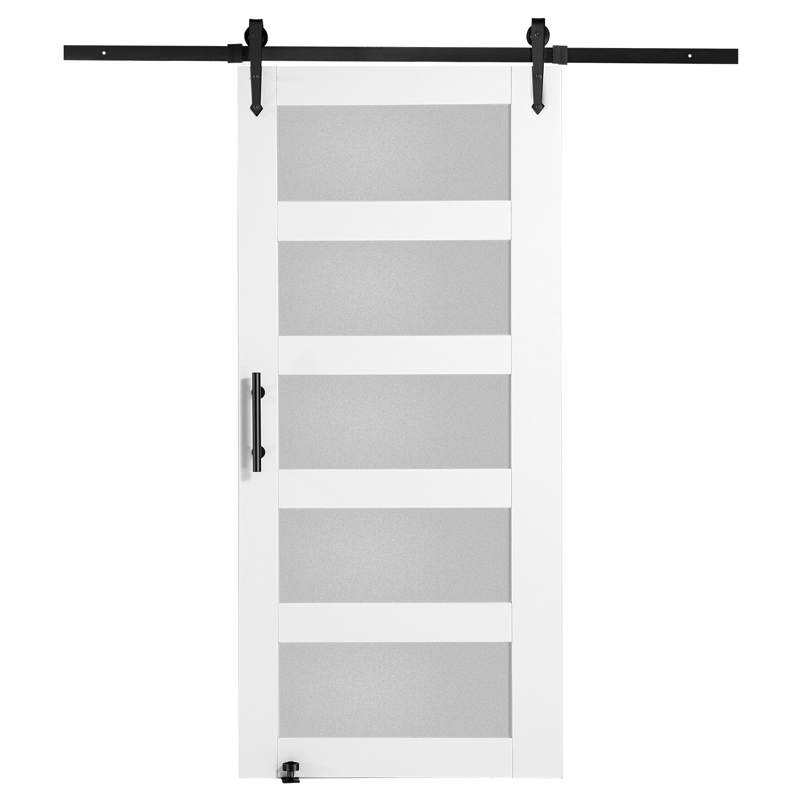 VEVOR Scheunentor und Hardware-Set Schiebetürsystem, 1067 x 2134 mm Holz-Glas-Schiebetor, leise, Scheunentor-Set mit 8-in-1-Bodenführung und Türgriff, Fichtenholzplatte und Milchglas