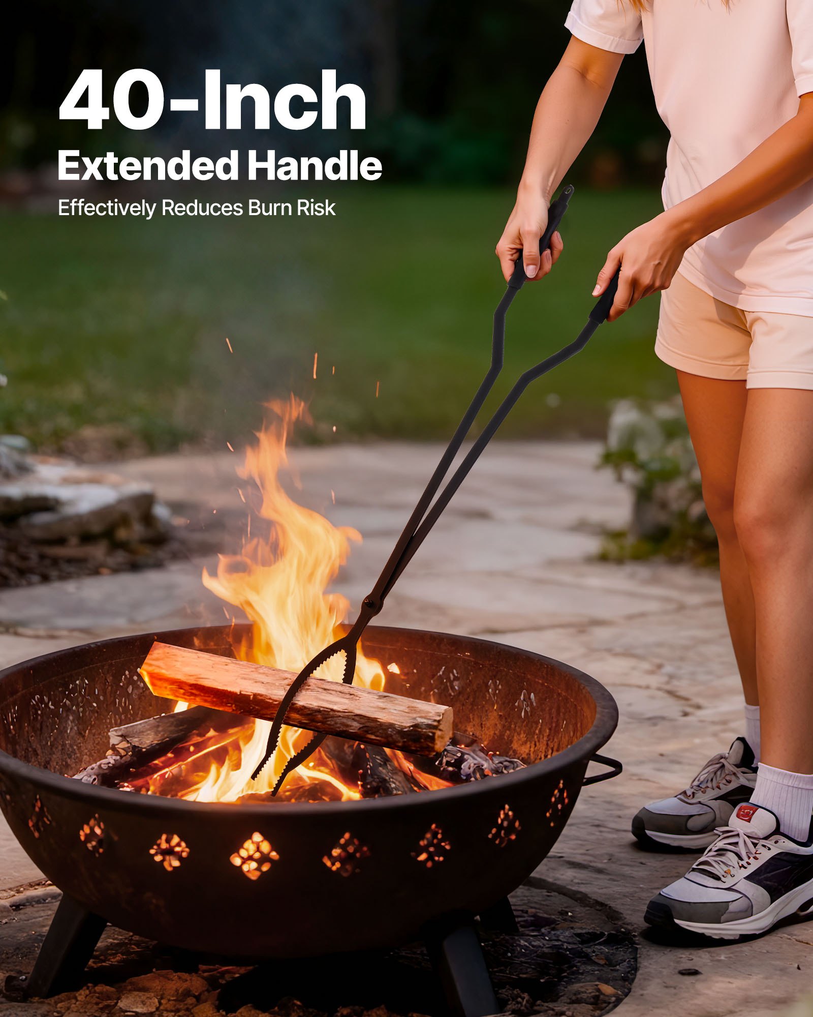 VEVOR Kaminbesteck-Set, 3-teiliges Ofenbesteck-Set inkl. Ständer, Zange, Schürhaken, Kamingarnitur, Kaminzubehör aus Schmiedeeisen für Lagerfeuer im Garten, drinnen und draußen, Schwarz