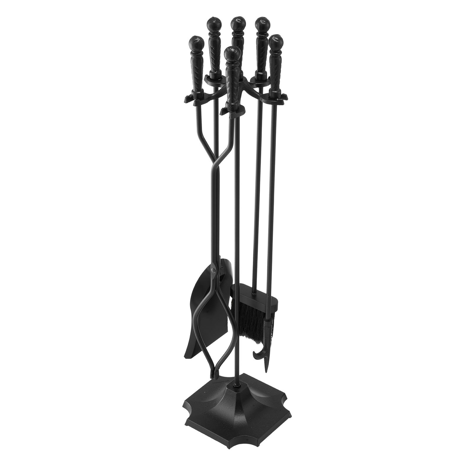VEVOR Kaminbesteck-Set, 5-tlg. Ofenbesteck-Set, fünfzackiger Ständer, Zange, Ascheschaufel, Bürste, Schürhaken, Kaminzubehör aus Schmiedeeisen für Lagerfeuer drinnen/draußen, Schwarz