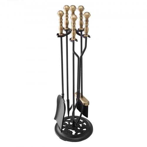 VEVOR Kaminbesteck-Set, 5-teiliges Ofenbesteck-Set, fünfzackiger Ständer, Zange, Ascheschaufel, Bürste, Schürhaken, Kaminzubehör aus Schmiedeeisen für