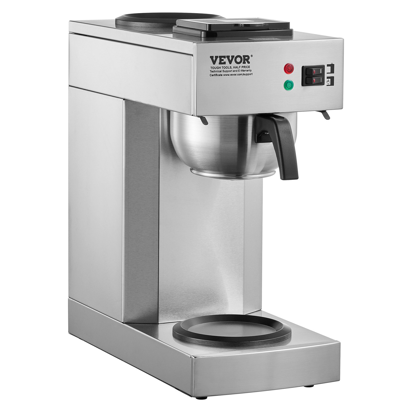 VEVOR kommerzielle Filterkaffeemaschine Kaffeemaschine 12 Tassen, Kaffeemaschine mit 2 Glaskaraffen & 2 Warmhalteplatten, Übergießkaffeemaschine aus Edelstahl für Restaurant Büro Café