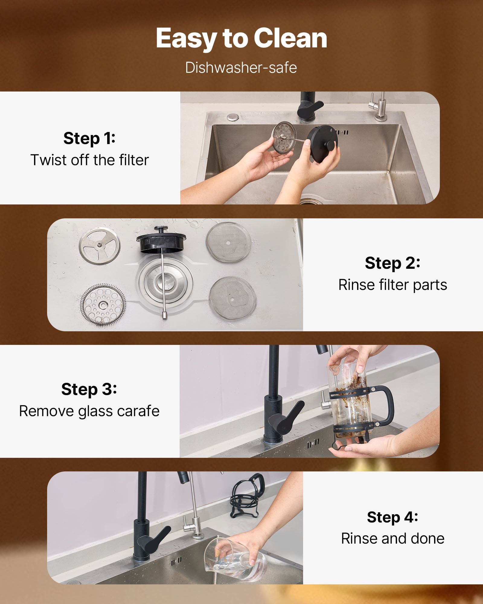 VEVOR French Press Kaffeemaschine, 1 L Kaffeepresse aus Borosilikatglas Teebereiter mit Edelstahlfilter, Kaffeebereiter für Camping Reisen Küche Restaurant, Kaffeezubereiter Schwarz