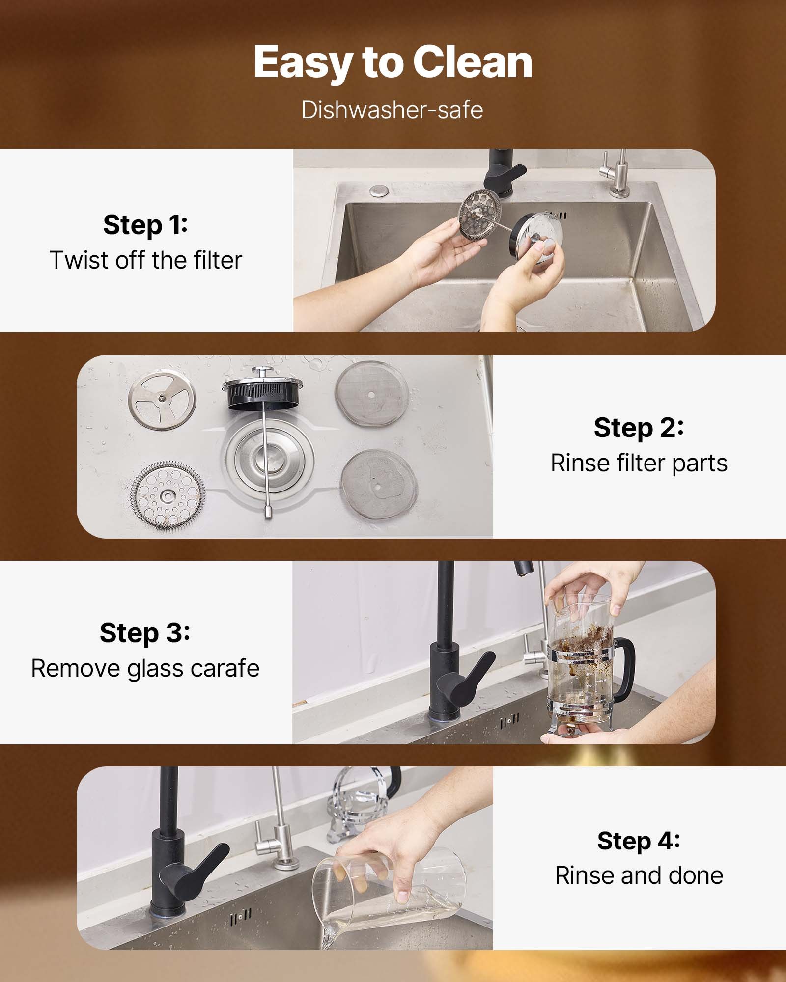 VEVOR French Press Kaffeemaschine, 1 L Kaffeepresse aus Borosilikatglas Teebereiter mit Edelstahlfilter, Kaffeebereiter für Camping Reisen Küche Restaurant, Kaffeezubereiter Silber