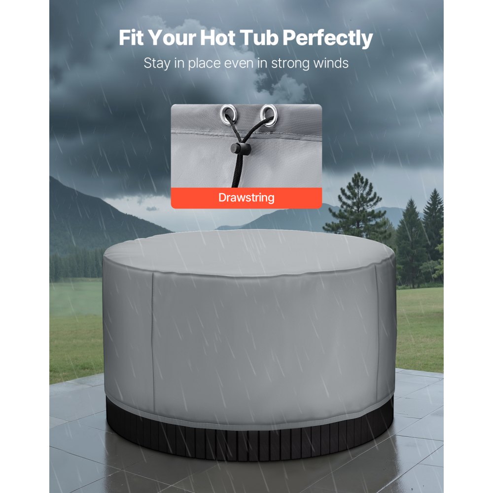VEVOR Abdeckung für Whirlpool (2000 x 2000 x 850 mm) wetterfest & wasserdicht, Spa-Abdeckung Staubschutzabdeckung aus Oxford-Gewebe & mit 950 N Reißfestigkeit, Staubdicht für Badewannen Grau Rund