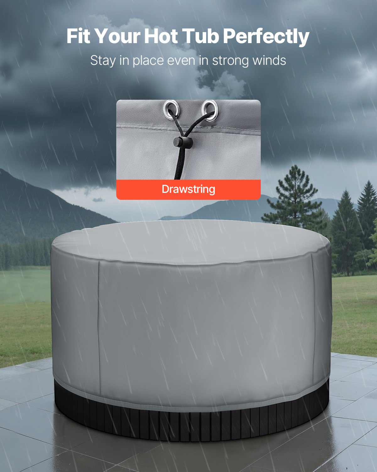 VEVOR Abdeckung für Whirlpool (2000 x 2000 x 850 mm) wetterfest & wasserdicht, Spa-Abdeckung Staubschutzabdeckung aus Oxford-Gewebe & mit 950 N Reißfestigkeit, Staubdicht für Badewannen Grau Rund