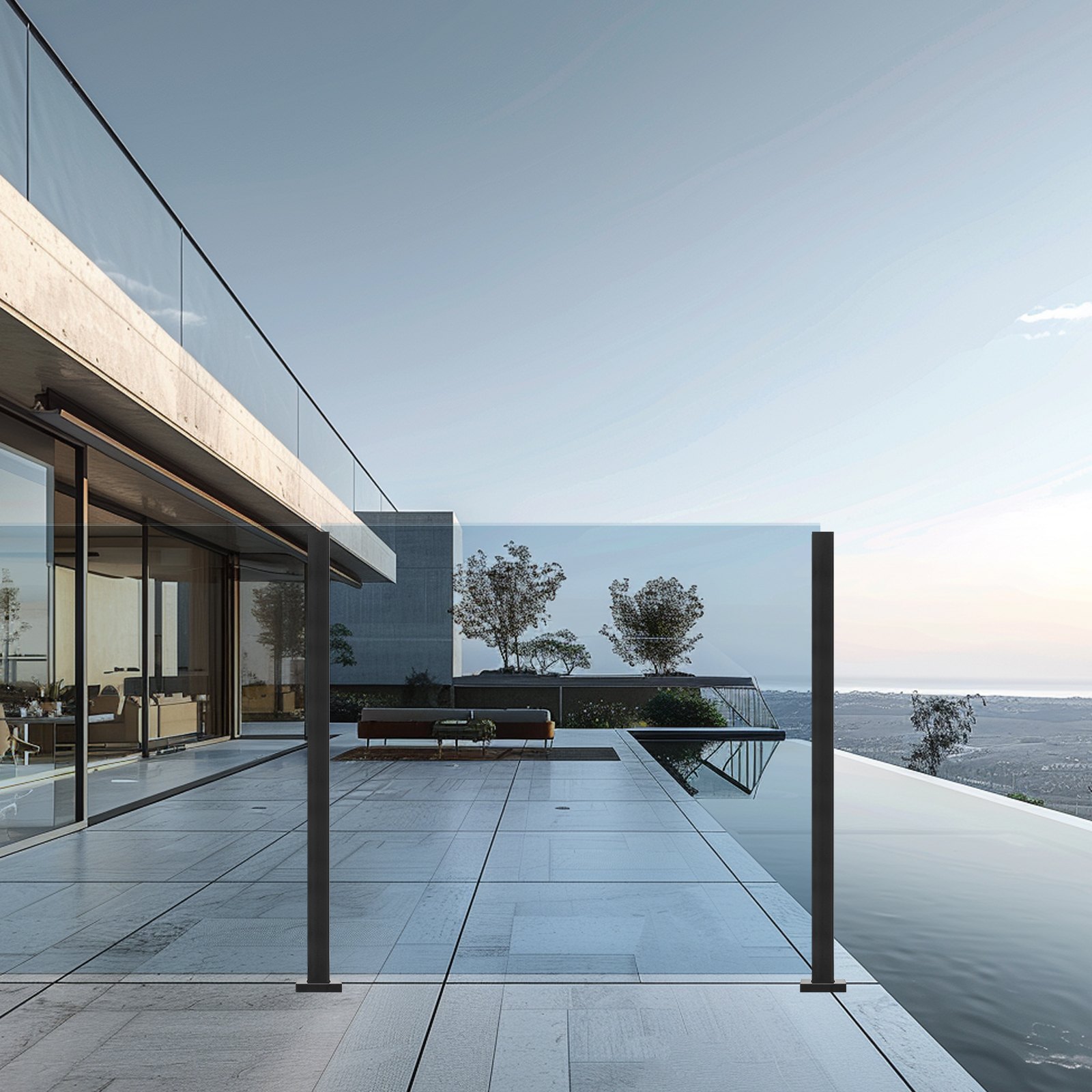 VEVOR Glasklemme, 95 cm hohe Glasgeländerhalterung für 0,9–1,2 cm dickes gehärtetes Glas, Glasmontageklemme aus Edelstahl 304, Glasregalhalterung für Balkon, Garten, Terrasse, Treppe, Schwarz