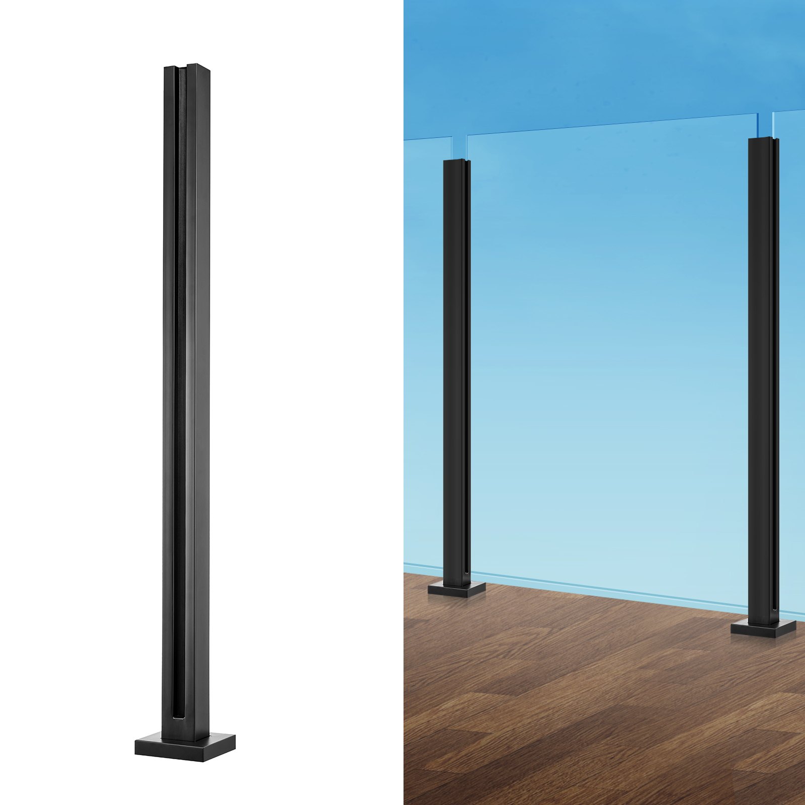 VEVOR Glasklemme, 95 cm hohe Glasgeländerhalterung für 0,9–1,2 cm dickes gehärtetes Glas, Glasmontageklemme aus Edelstahl 304, Glasregalhalterung für Balkon, Garten, Terrasse, Treppe, Schwarz