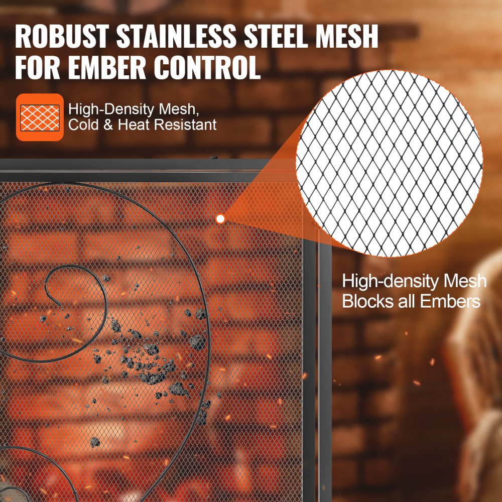 VEVOR Funkenschutzgitter 2-tlg. Eisen Kaminschutz 802mm Kamingitter Ofengitter Vintage Ofenschutzgitter 0–40 °C Kaminschutzgitter Kaminofen Schutzgitter Ofenschirm Gitter gegen Funkenflug