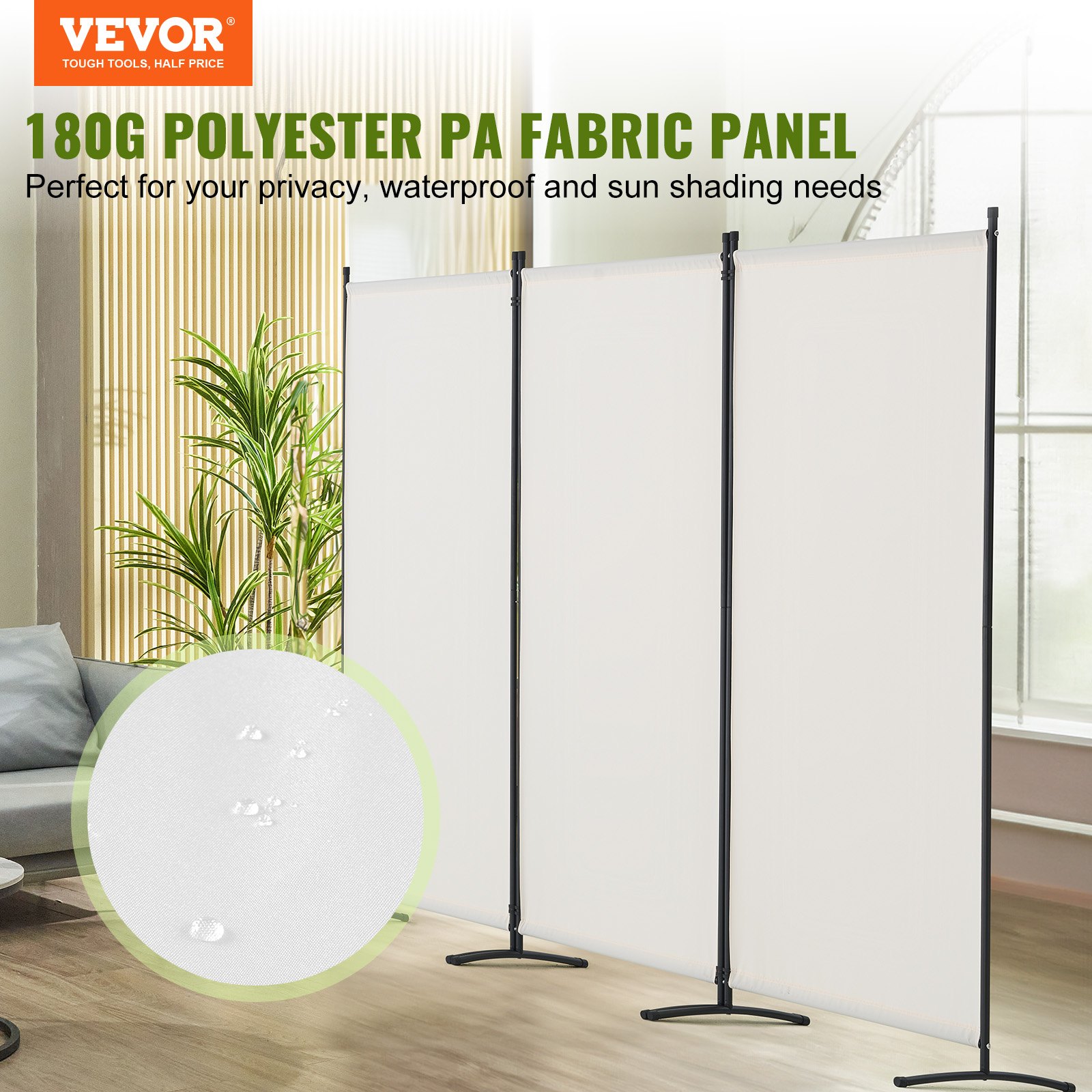 VEVOR Room Divider Partition 3-Panel Folding Screen Privacy Screen for Office, Bedroom, Dining Room, Study, Balcony, Freestanding Room Divider (228 x 52 x 184 cm), White