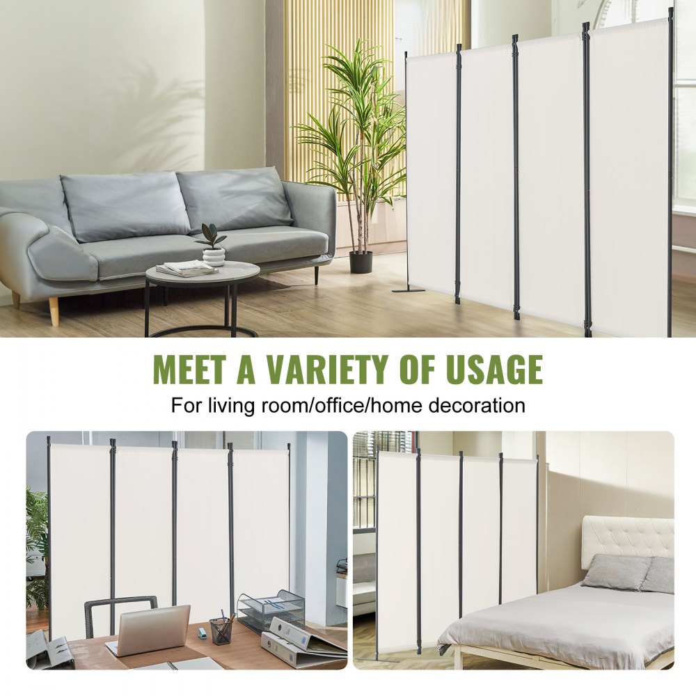VEVOR Room Divider Partition 4-Panel Folding Screen Privacy Screen for Office, Bedroom, Dining Room, Study, Balcony, Freestanding Room Divider (228 x 45 x 172.5 cm), White