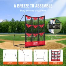 VEVOR Pitching Netz Pitching Target mit 9 Nummerierte Taschen, Baseball & Softball Pitching Target aus Polyester, Pitcher Netz für Jugendliche und Erwachsene, Tragbares Schnellmontage-Design Rot