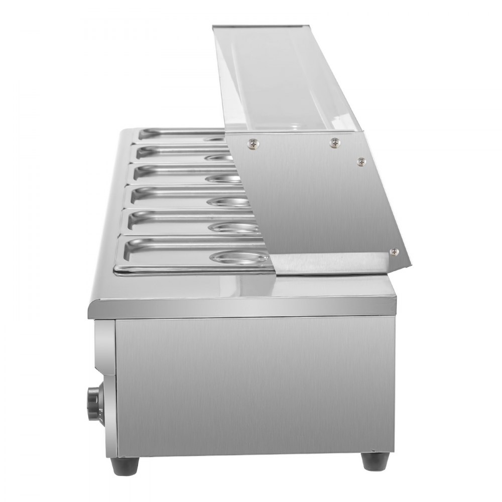 VEVOR Gastronomie Behälter Edelstahl 1500 Watt Speisenwärmer 6 Pfanne Wärmebehälter für Essen Chafing Dish Warmhaltebehälter Edelstahlkörper mit Glasabdeckung Warmhaltebox Tischwärmer