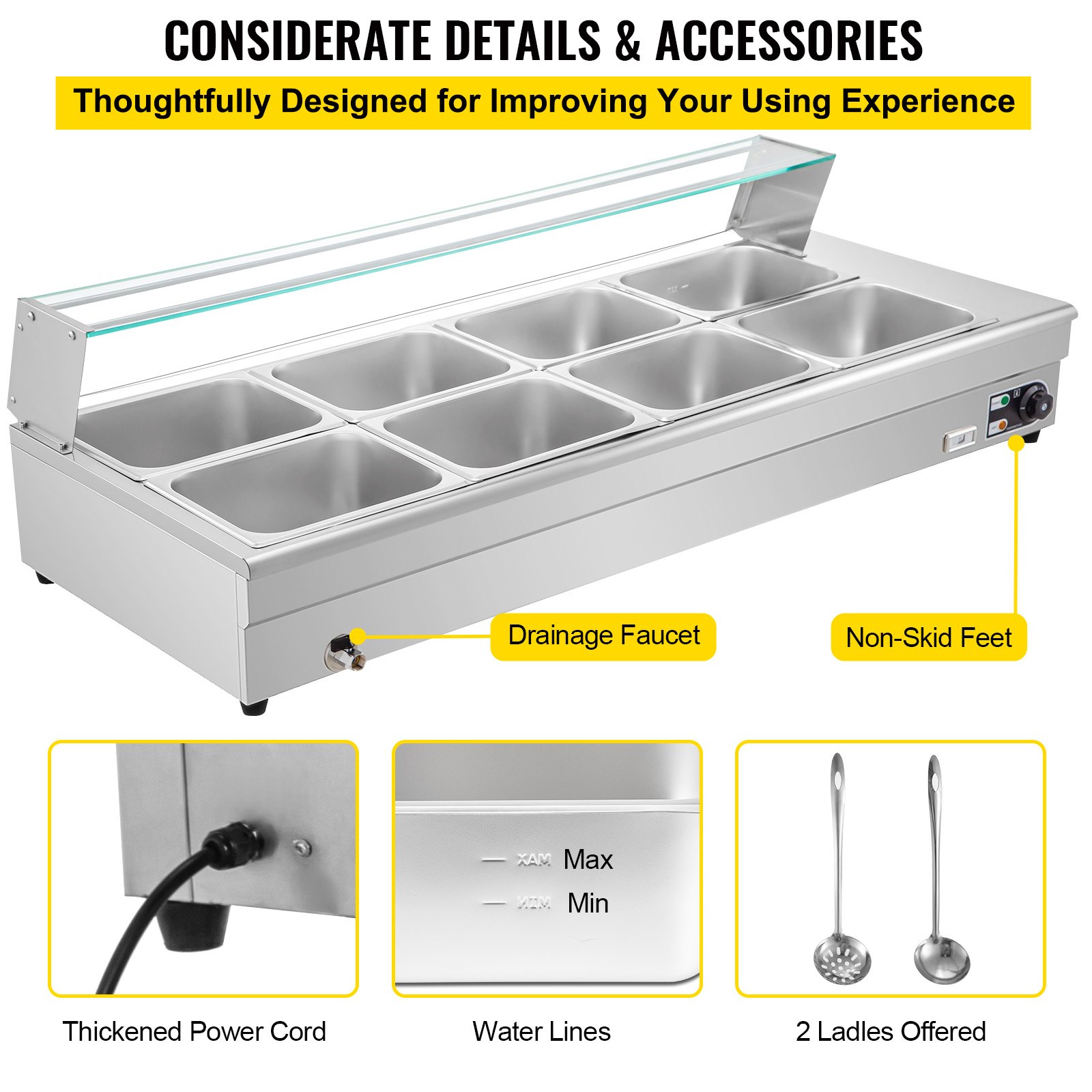 Gastronomie Behälter Edelstahl Speisenwärmer 8 Pfannen 2000w Warmhaltebehälter