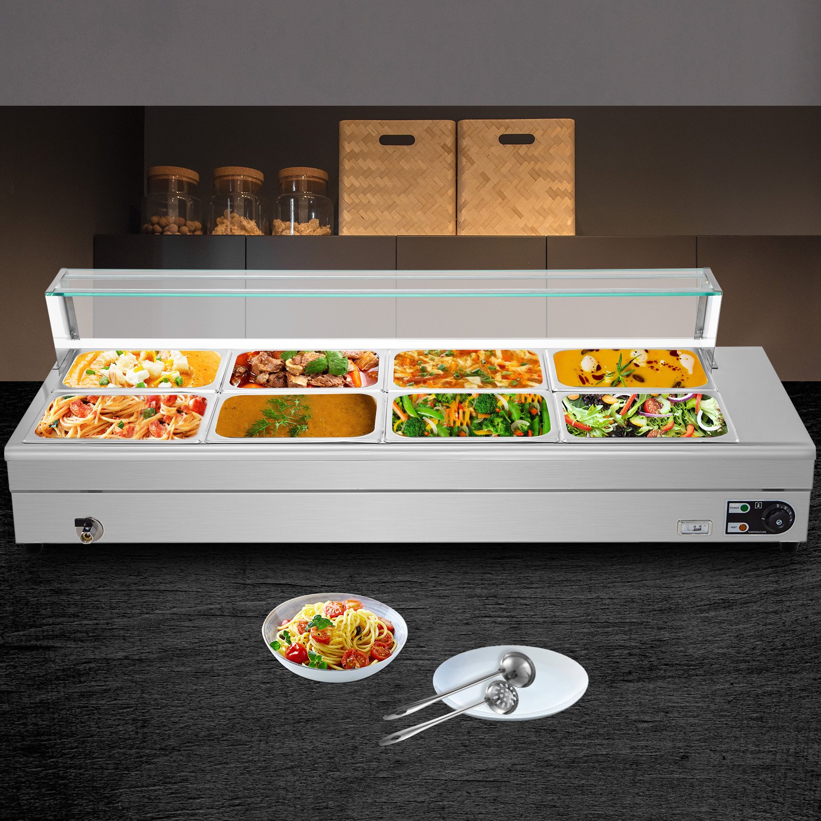 Gastronomie Behälter Edelstahl Speisenwärmer 8 Pfannen 2000w Warmhaltebehälter