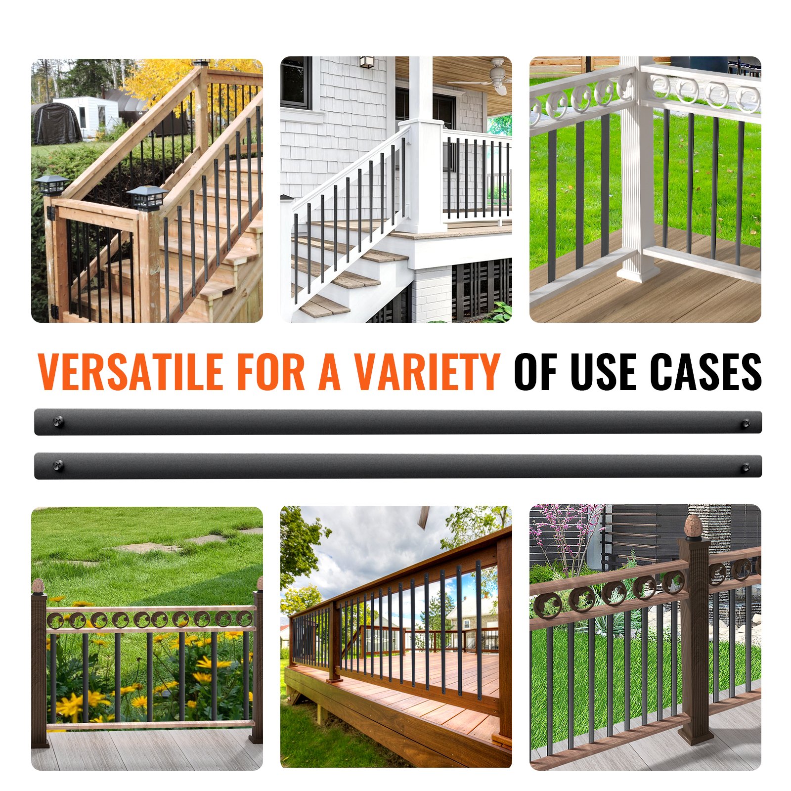 VEVOR Metallbaluster für Treppen, 25 x 5,5 x 965 mm, flache dekorative Geländerstäbe aus Aluminiumlegierung, 72er-Pack Deckbaluster mit Schrauben, klassisches hohles Deckgeländer