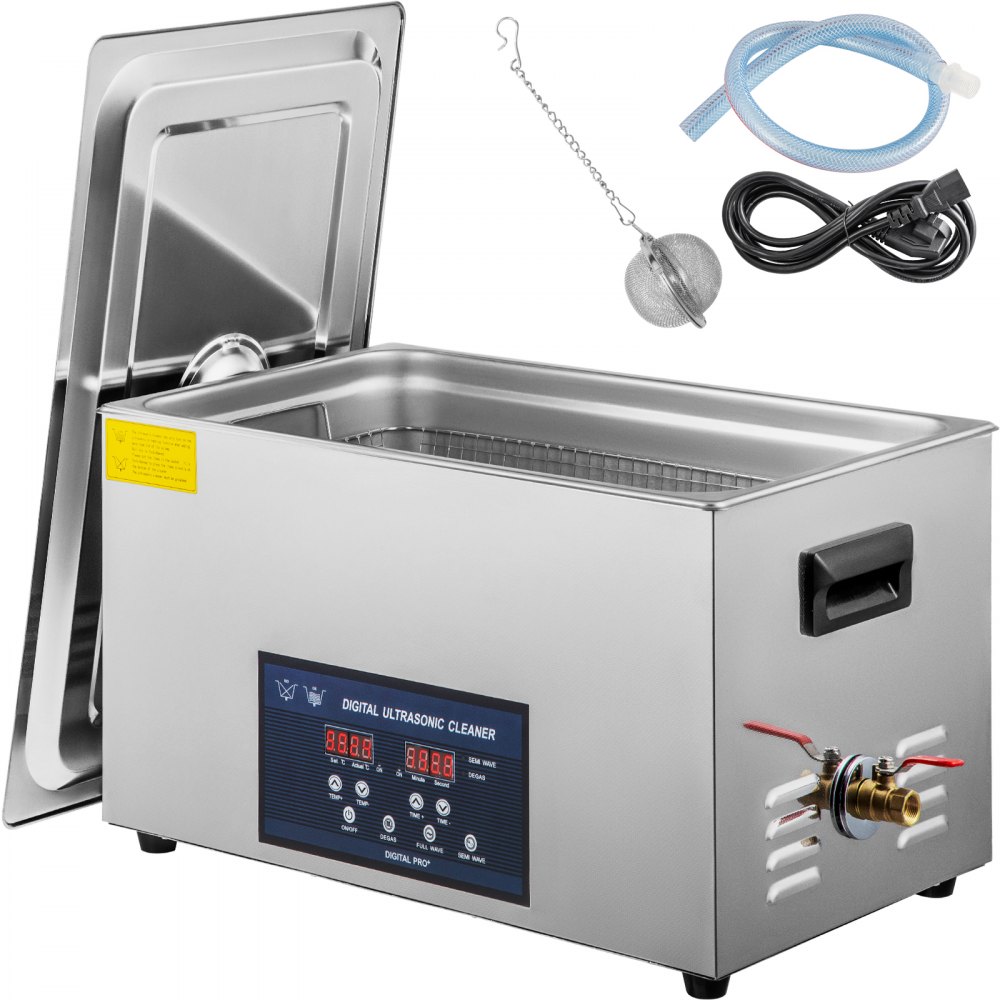 VEVOR Ultraschall Reiniger 30 L, Ultraschallreiniger Brille 230 V, Ultraschall Reiniger aus Edelstahl, Ultraschallgerät mit 2 Einstellbarer Reinigungsleistung 300 W, 600 W, für Zahnheilkunde, Geschirr