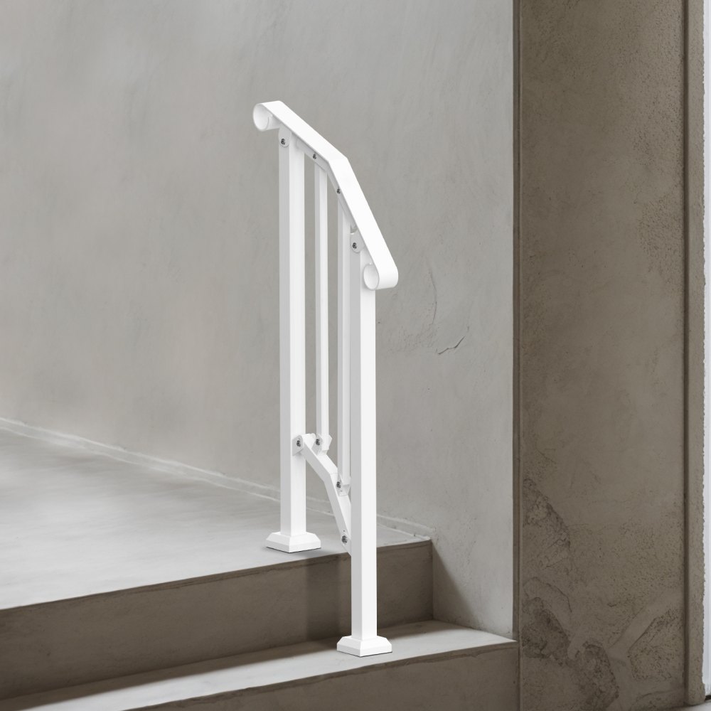 VEVOR Handläufe für Außentreppen, 1–2-stufiges Treppenhandlauf-Set, Übergangsgeländer aus Karbonstahl mit Montagesatz, Treppengeländer für Senioren, Betonstufen & Veranda & Deck, weißer Retro-Bogen