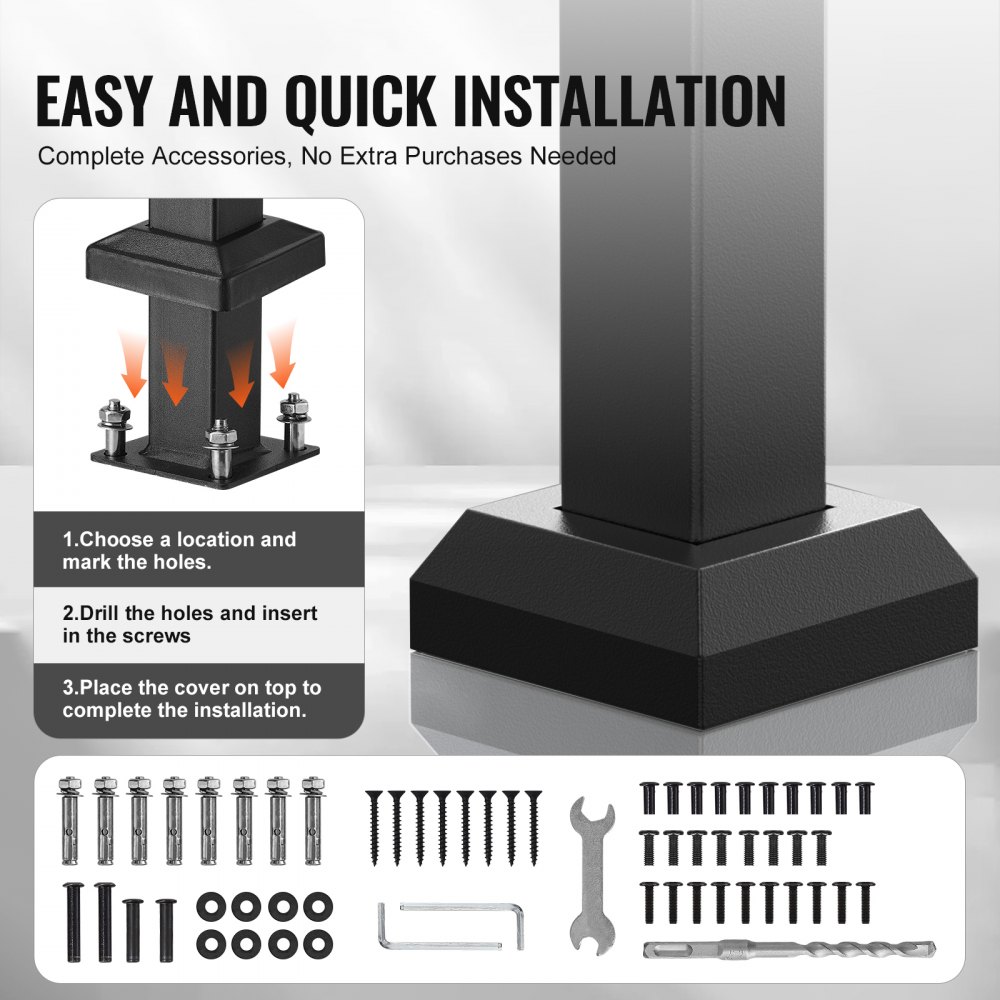 VEVOR Handrails for Outdoor Stairs, 2-3 Step Stair Handrail Set, Carbon Steel Transition Railing with Mounting Kit, Stair Railing for Seniors, Concrete Steps & Porch & Deck, Black Retro Arch