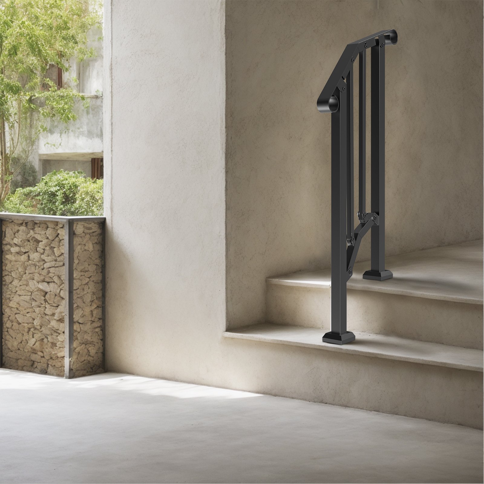 VEVOR Handläufe für Außentreppen, 1–2-stufiges Treppenhandlauf-Set, Übergangsgeländer aus Karbonstahl mit Montagesatz, Treppengeländer für Senioren, Betonstufen & Veranda & Deck, schwarzer Retro-Bogen