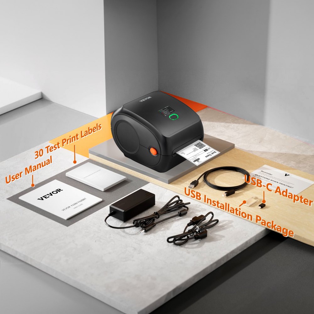 VEVOR Thermo-Etikettendrucker 300DPI Edikettendruckgerät  Labeldrucker 3600 Etiketten pro Stunde Versandetiketten Drucker Bluetooth/USB Automatische Etikettenerkennung Windows Mac OS Linux Chromebook