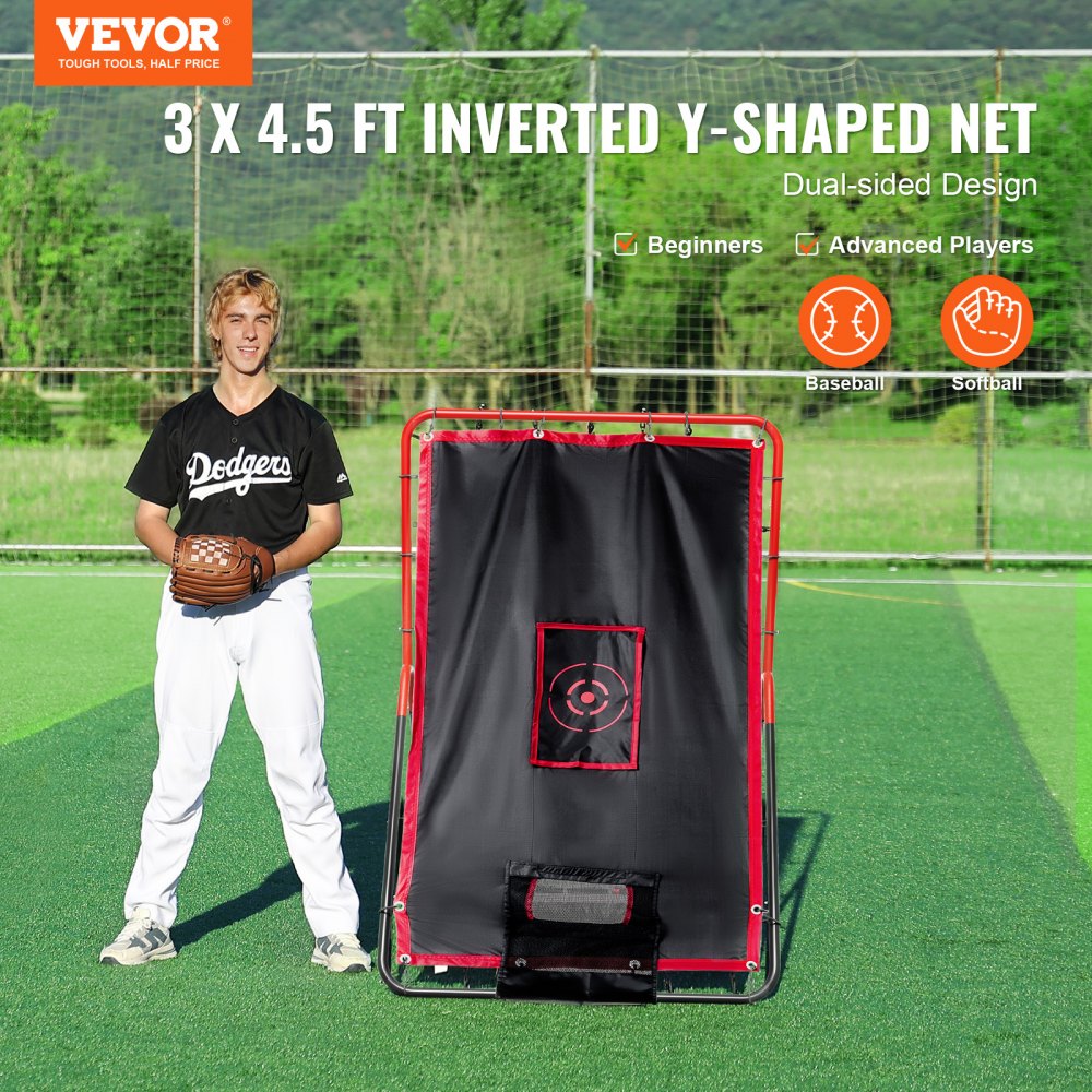 VEVOR Baseball- und Softball-Rebounder-Netz, 3,5 x 4,5 Fuß 2-in-1 Switch Hitter Pitch Trainer, PitchBack Baseball Pitching Return Trainer Nest, Bounce Back Net für Feld-/Wurfübungen
