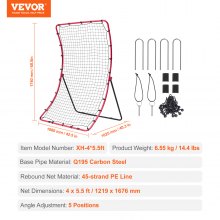 VEVOR Baseball- und Softball-Rebounder-Netz, 4 x 5,5 Fuß PitchBack Baseball Pitching Nest, Pitch Return Trainer Rebound-Netz mit Pitching-Ziel, All-Angle-Fielding-Rebound-Netz für Grounders Pop Flies