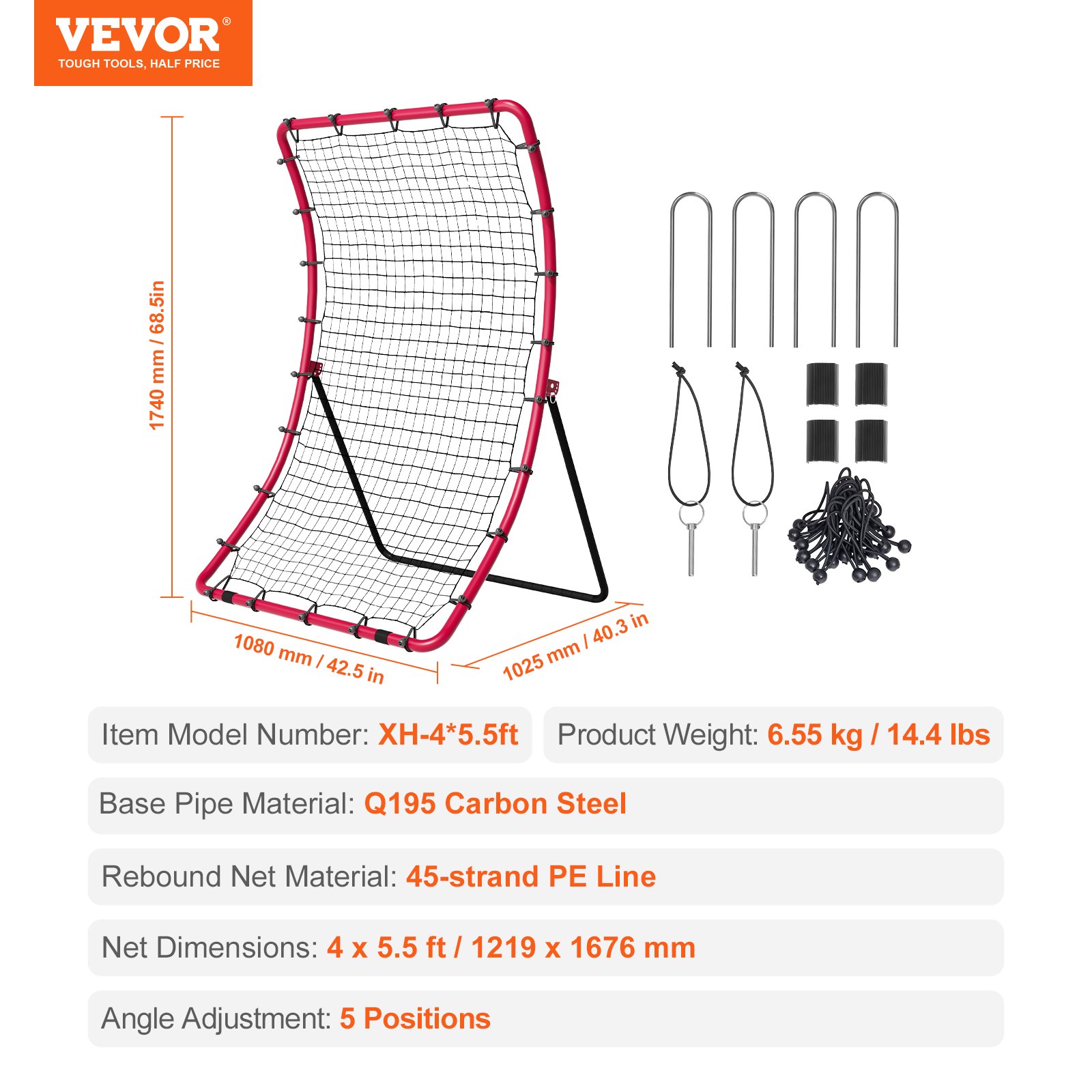 VEVOR Baseball- und Softball-Rebounder-Netz, 4 x 5,5 Fuß PitchBack Baseball Pitching Nest, Pitch Return Trainer Rebound-Netz mit Pitching-Ziel, All-Angle-Fielding-Rebound-Netz für Grounders Pop Flies