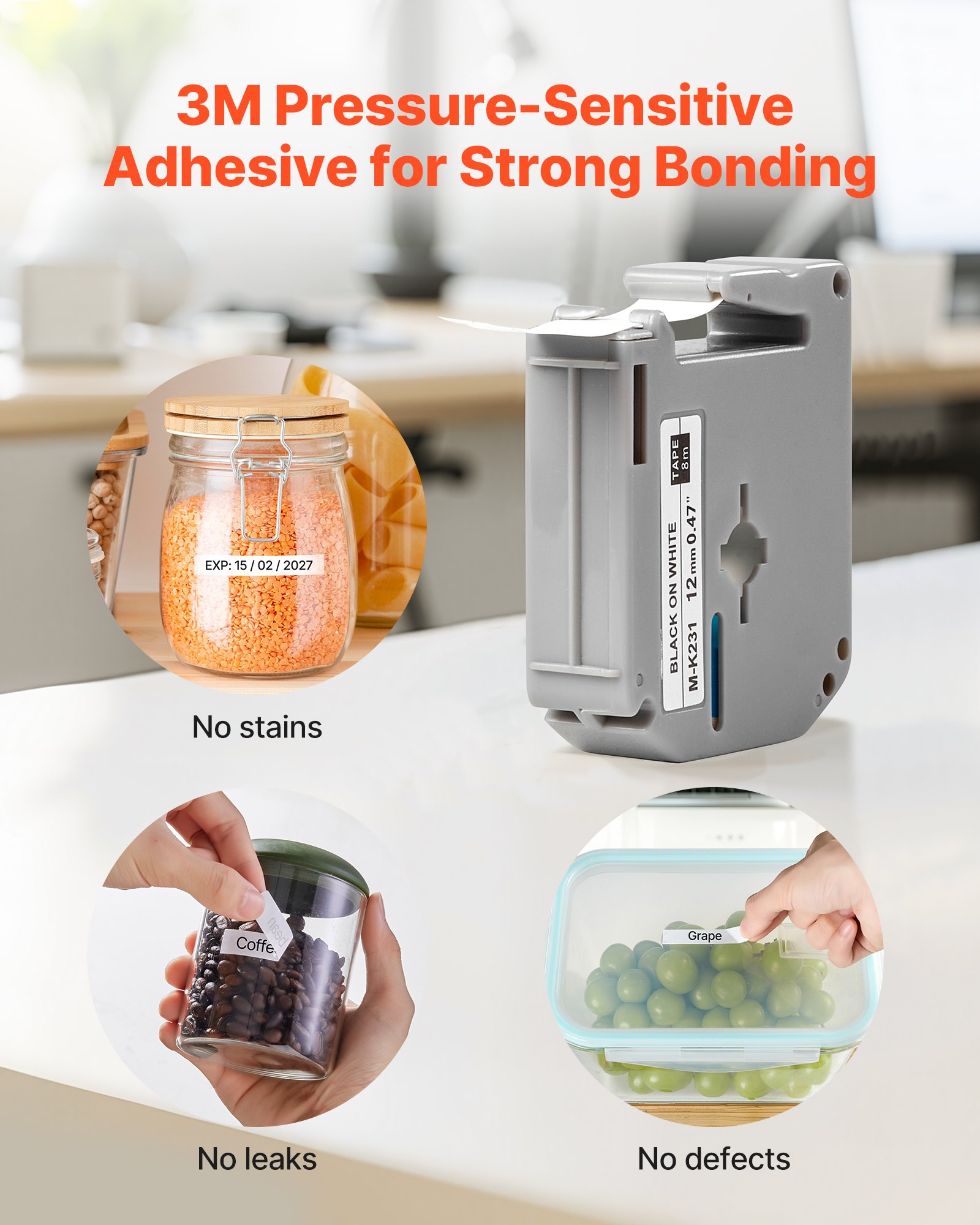 VEVOR Schriftband, 4er-Pack, 12 mm Bandbreite, Schwarz auf Weiß, kompatibel mit verschiedenen Brother-Etikettiergeräten, PT-M95, PT-90, PT-70BM, PT-85, PT-80, Ersatz für M-K231