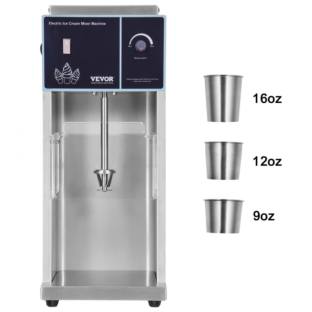 VEVOR Eiscreme-Mixer, 400 W Hochgeschwindigkeits-Eiscreme-Maschine, Mixer, Rührmaschine, 4200 U/min, stufenlose Geschwindigkeitseinstellung, Eiscreme-Shaker aus 304 Edelstahl, 3 Handbecher, verschiedene Eiscreme-Geschmacksrichtungen herstellen