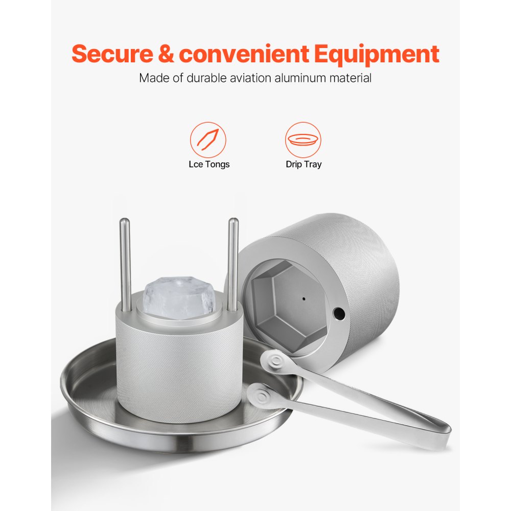 VEVOR Eispresse Eiskugelformer Set 65 mm Eiskugel Eisblockform aus Luftfahrt-Aluminium mit Zange & Abtropfschale, Diamond Eisballmaker für Whisky Cocktail Bourbon Scotch auf Partys & im Urlaub