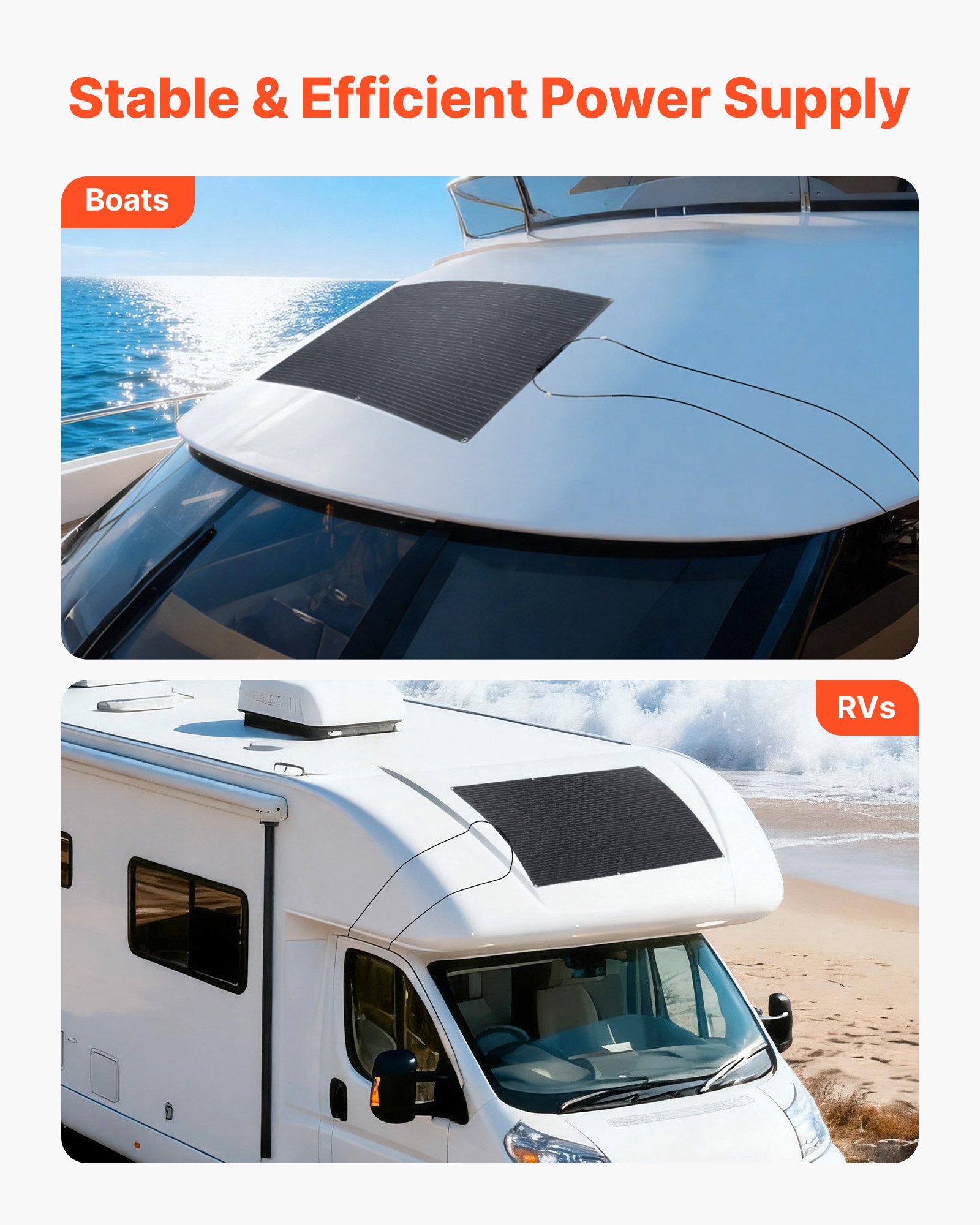 VEVOR Solarmodul Halb Flexibel 200 W, Monokristallines Solarpanel, Netzunabhängiges Mono-Ladegerät mit MC4-Ausgang, IP67 Wasserdicht für Boote, Wohnmobile, Autos, Kabinen & Gebogene Oberflächen