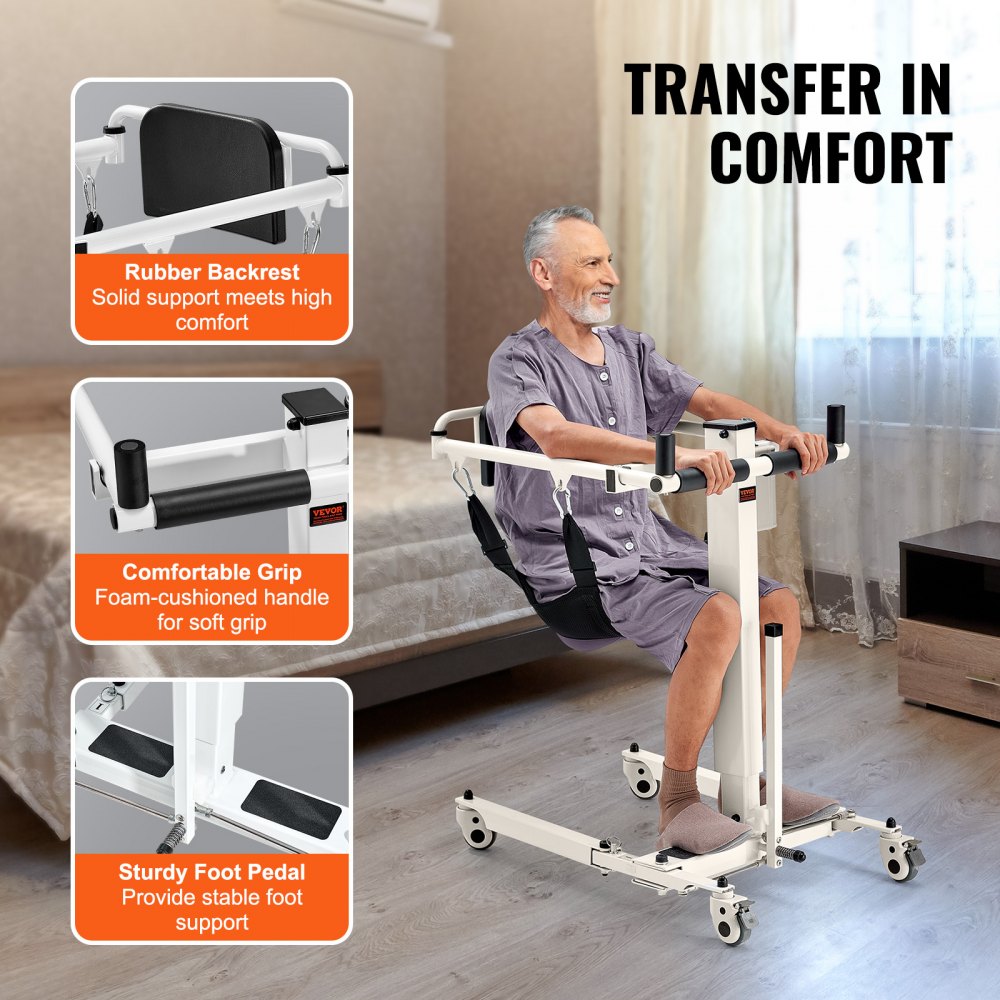 VEVOR Elektrischer Patientenlift-Transferstuhl, faltbarer Patientenlift-Rollstuhl für das Auto zu Hause, Höhe und Breite verstellbar | Tragbarer Nachtstuhl mit Duschfunktion für ältere Menschen mit Behinderung, 220 Pfund