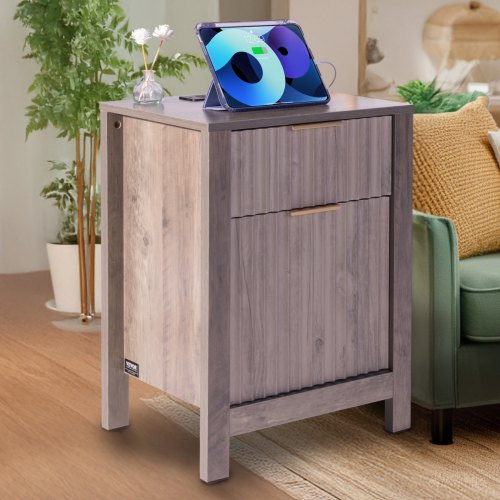 1x Nachttisch Mit Ladestation,Beistelltisch Sofatisch Mit 2
